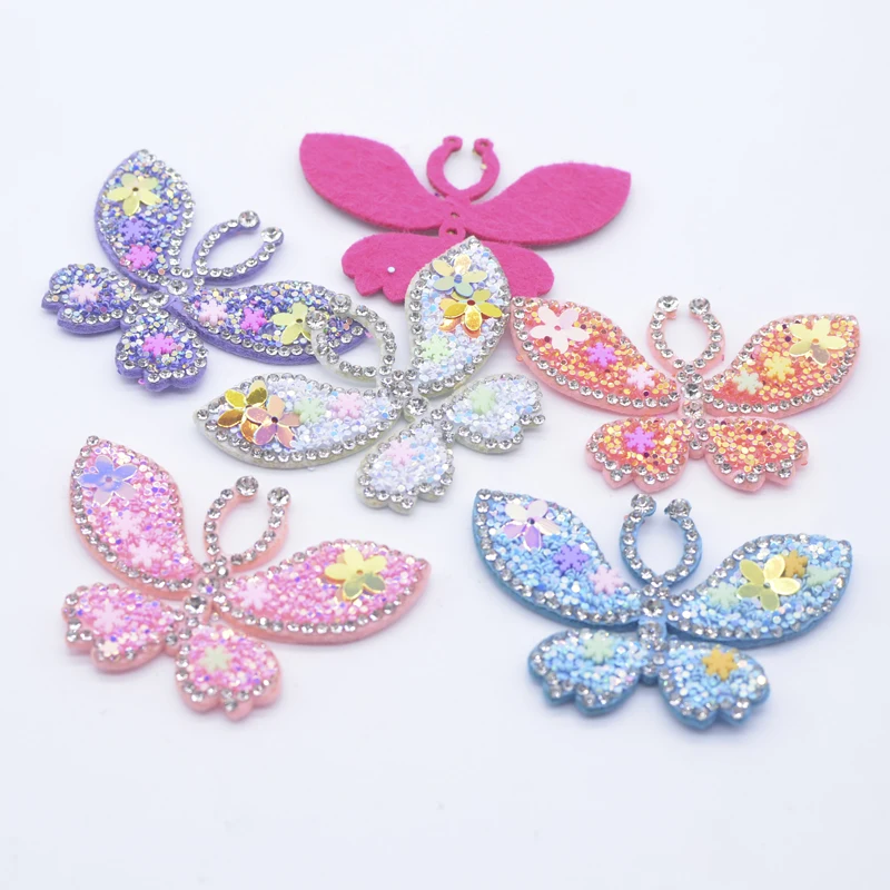 6Pcs 62*42mm Clay Sprinkle Butterfly Rhinestone Applique for DIY Clothes Hat Decor Patches Headwear Hair Clips Bow Accessories