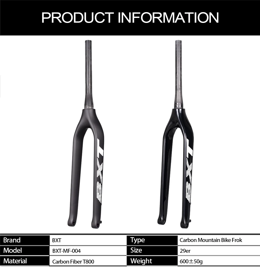 Fourche Rigide En Fibre De Carbone Pour VTT 29" - Axe Traversant 15x100 Mm - Débattement 120 Mm - Neuf