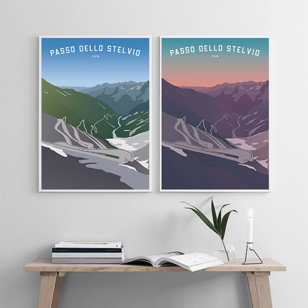 Stelvio Pass Cycling Posters and Prints Canvas Painting Motivational Wall Art Pictures Bike Gift Kids Room Home Decor