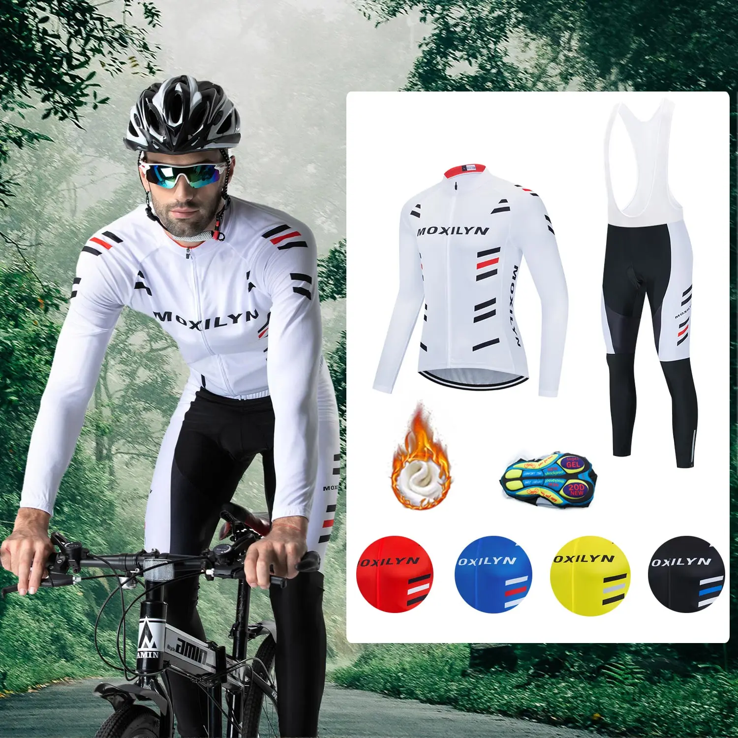 

Moxilyn Winter Thermal Fleece Cycling Jersey Set Long Sleeve Bicycle Cycling Clothing Maillot Equipacion Ciclismo Bike Clothes