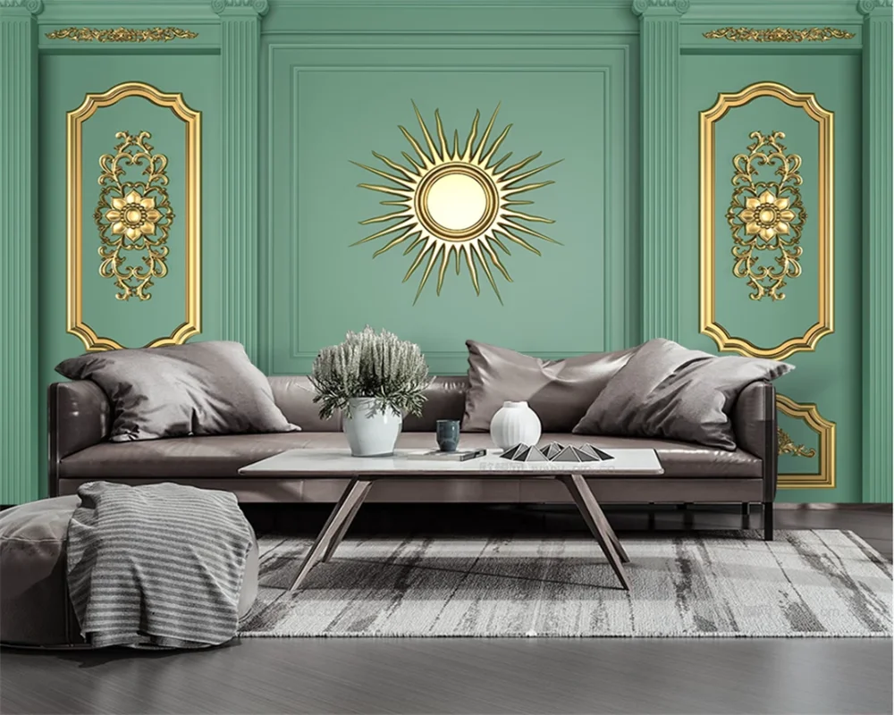 

beibehang papel de parede Custom 3d golden three-dimensional carved green modern living room bedroom background wallpaper