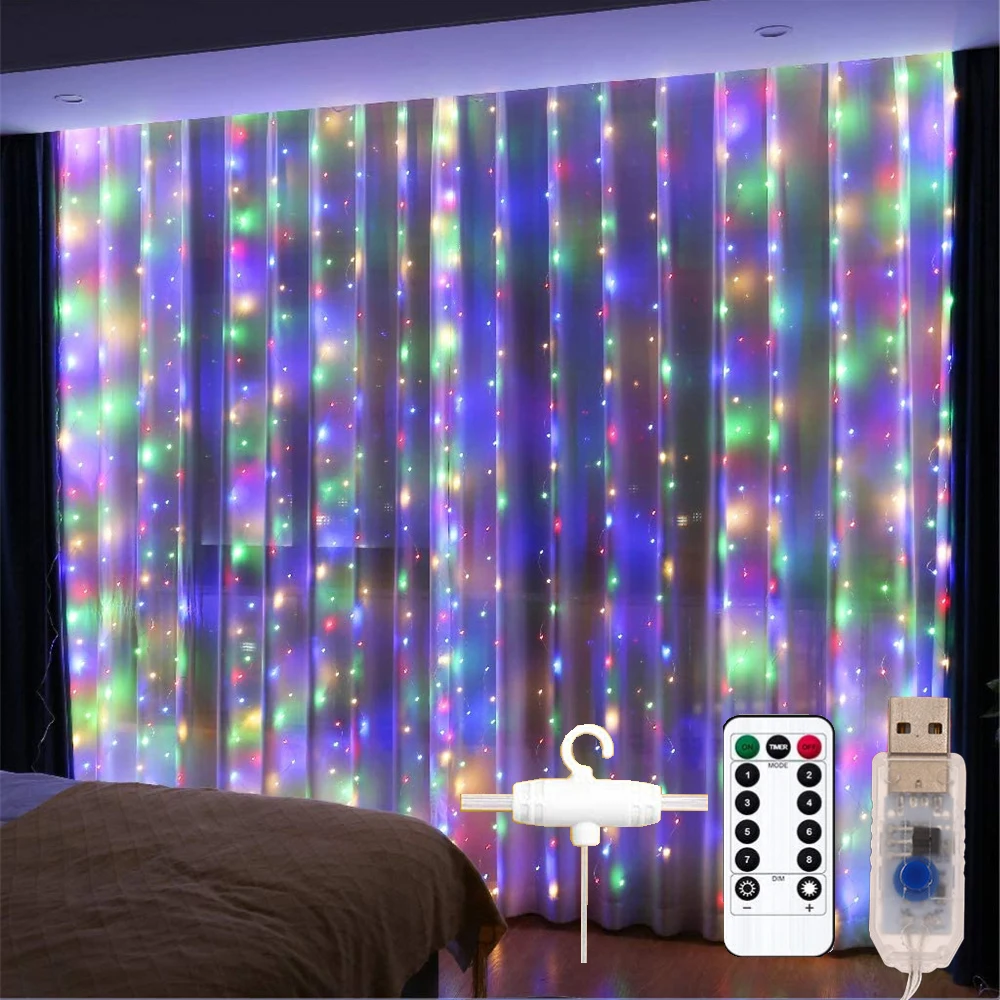 Garland Curtain Christmas Decoration 2023 Led Festoon Fairy Lights Mx3M USB Operated 8 Lighting Modes New Year 2024 Decor