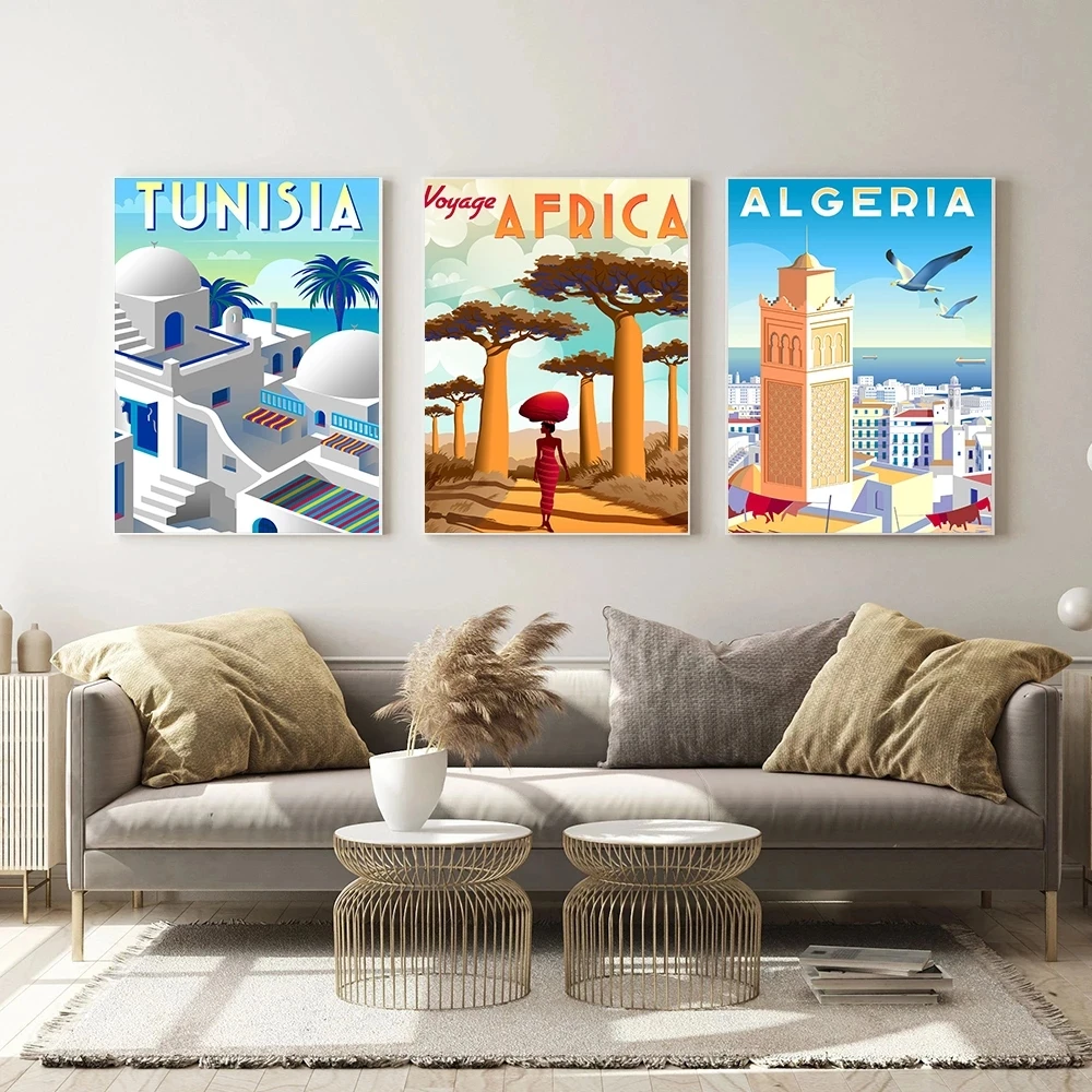 Vintage Travel Cities Africa Posters Morocco Tanzania Namibia Arabic Landscape Art Canvas Painting Wall Picture Room Home Decor