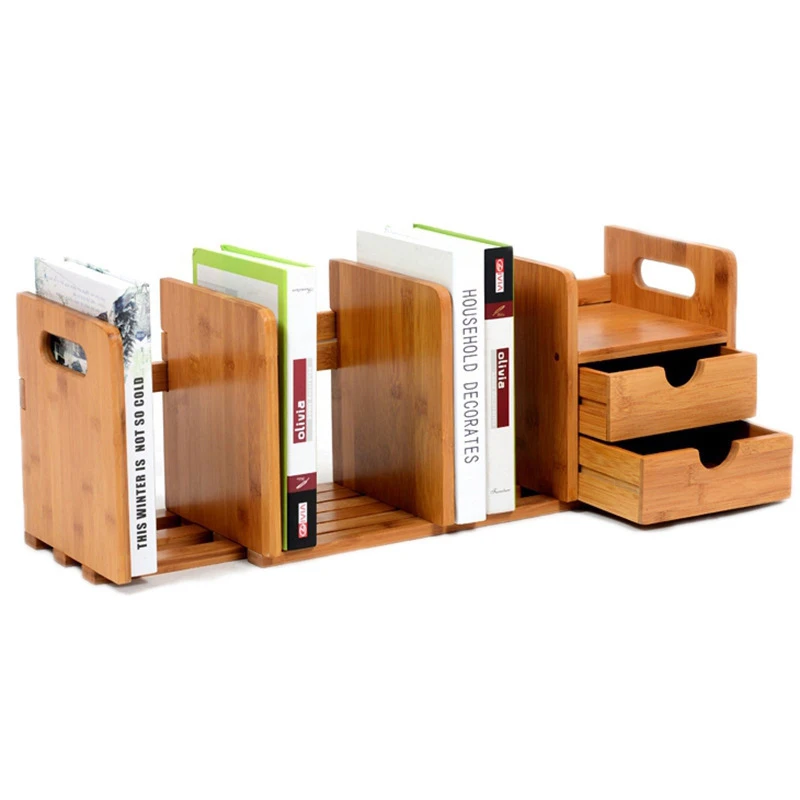 Office Small Bookshelf With Drawer Desktop Storage Simple Table Retractable Rack Bookcase