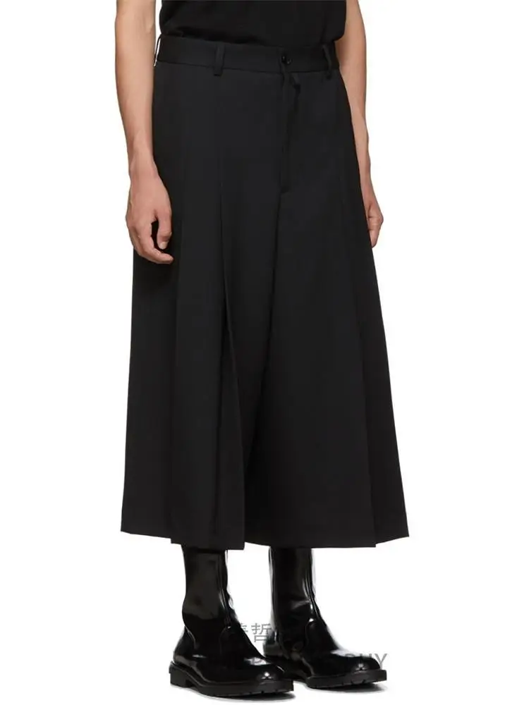 Men's new fashion trend singer catwalk handmade tailored loose culottes two-layer patchwork casual pants