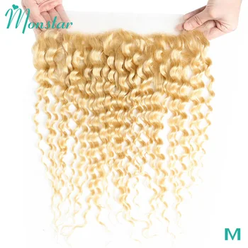 Monstar 613 blond Deep Wave 13x6 frontalny brazylijski Remy wstępnie oskubane szwajcarski 13*4 bez ucha do ucha/środkowy częściowo koronka zamknięcie czołowe