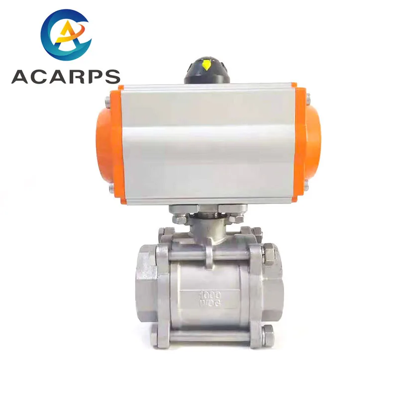 Válvula de Esfera Pneumática Cilindro de Dupla Ação Plataforma Alta Três Peças Q611f16p Dn15 Dn20 Dn25 Dn32 Dn40 Dn50 Aço Inoxidável