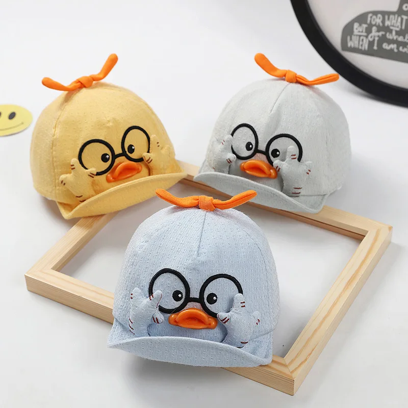 2024 Summer Kids Mesh Baseball Caps Baby Lovely Cartoon Duck Cotton Hats Girl Boys Outdoor Sunshade Headwear 1-10M