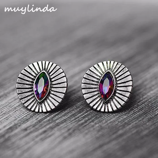 Boho Trendy Evil Eye Stud Earrings For Women Costume Jewelry Brincos Orecchini  Crystal Round Earrings Retro Statement Earring