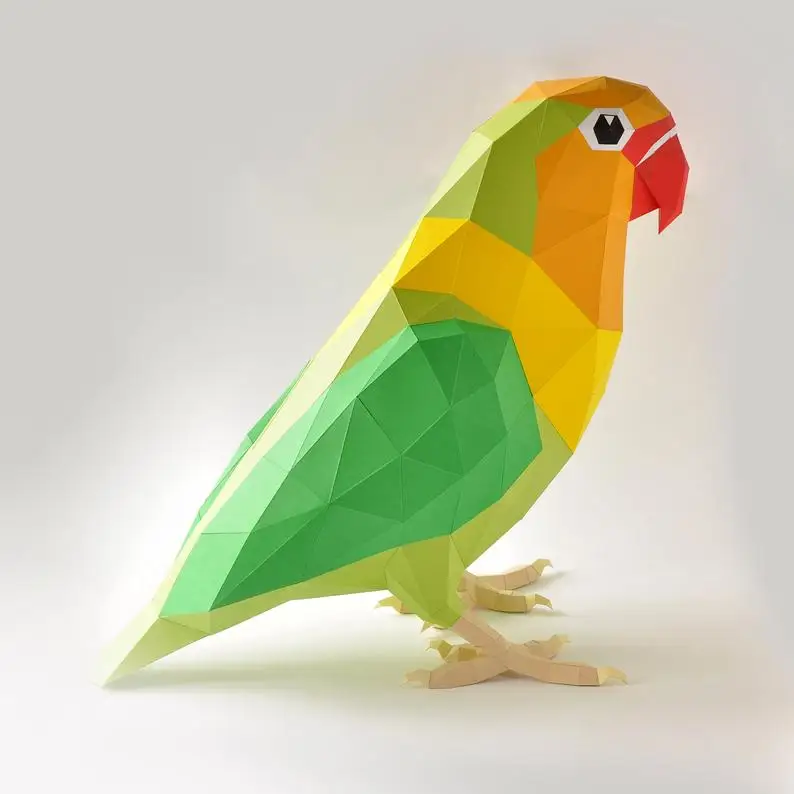 Creative 3D Paper Model Love Bird Parrot DIY Animal Ornament Decoration Papercraft Handmade Origami Toys For Boys Girls