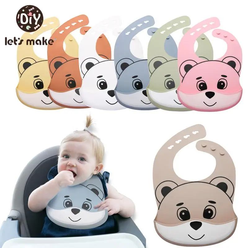 

Let's make Silicone Baby Tableware Waterproof Little Bear Bibs Cartoon Print Adjustable Infant Bibs Burp Cloths Baby Feedings