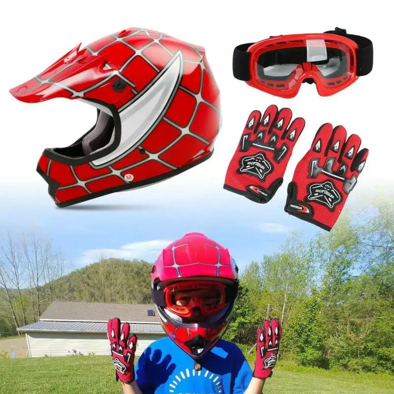 

Dot Youth Kids Cycling Girl and Boy Helmet Motorcycle Full Face Red Spider Net Motocross Off-Road ATV Safety Protector Helmets