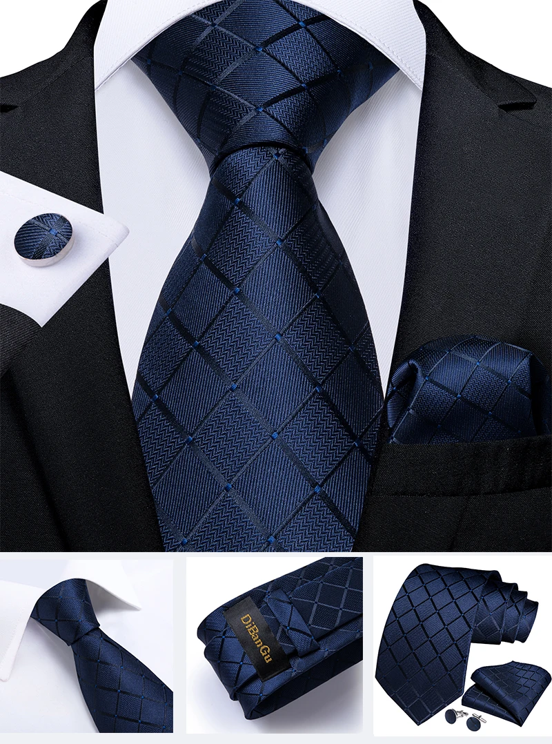 Klassische marineblaue Herrenkrawatte, gestreift, Paisley-Blumenmuster, Krawatten-Set mit Einstecktuch und Manschettenknöpfen, Business-Krawatten-Set, Geschenk für Männer – Detail 16