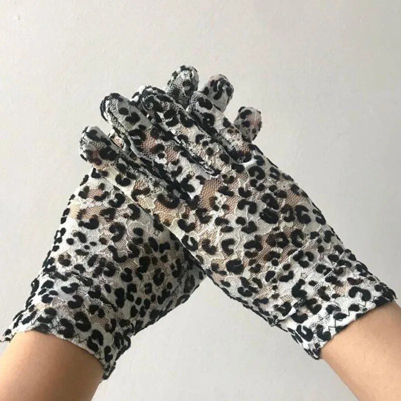 Women Thin Lace Sunscreen Gloves Sexy Leopard Elastic Cycling Gold velvet Gloves Summer Sun UV Protection Driving Gloves E92