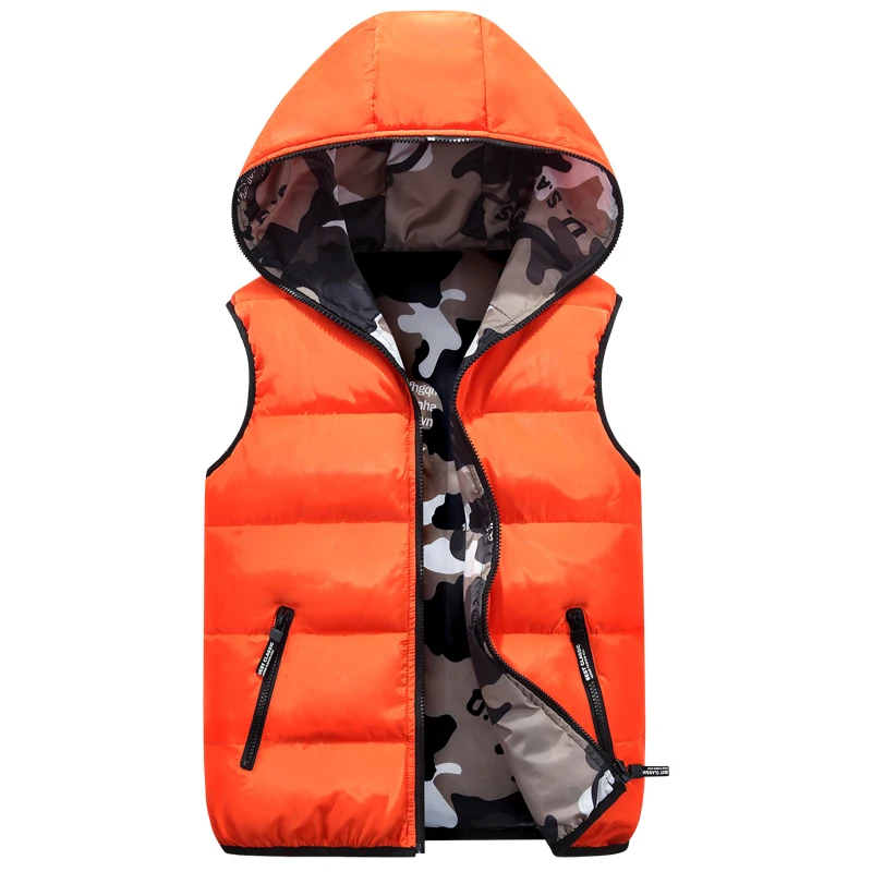 Men Woman child Vests Hooded Two Side Camouflage Warm Male Waistcoat Winter Jacket Outerwear Sleeveless Female Coat