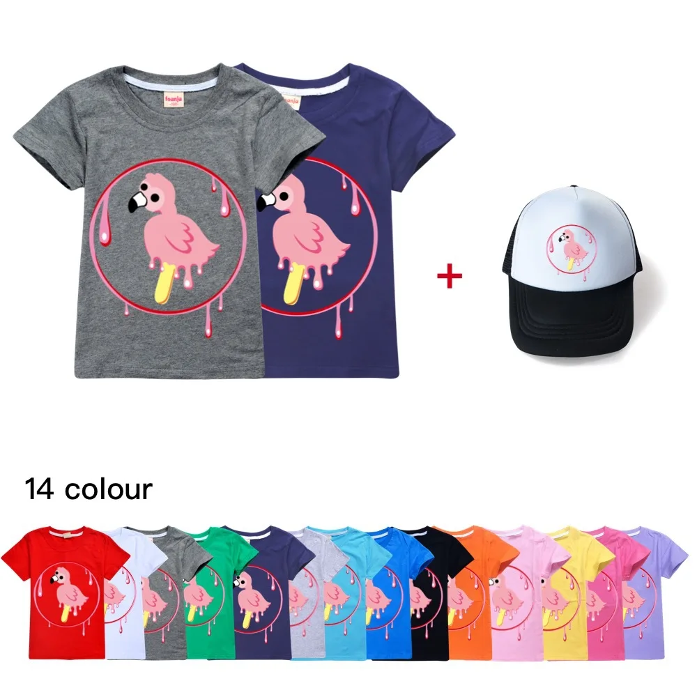 

Toddler Girl Summer Clothes 2020 Cotton Birthday Girl Flamingo Flim Flam Teen Girls Clothing Boys Shirt + Hats Big Kids Tops