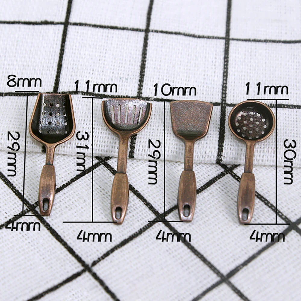 4Pcs 1/12 Dollhouse Miniature อุปกรณ์เสริมโลหะผสม Mini Skimming ช้อน Shovel จำลองเครื่องครัวบ้านตุ๊กตาตกแต่ง