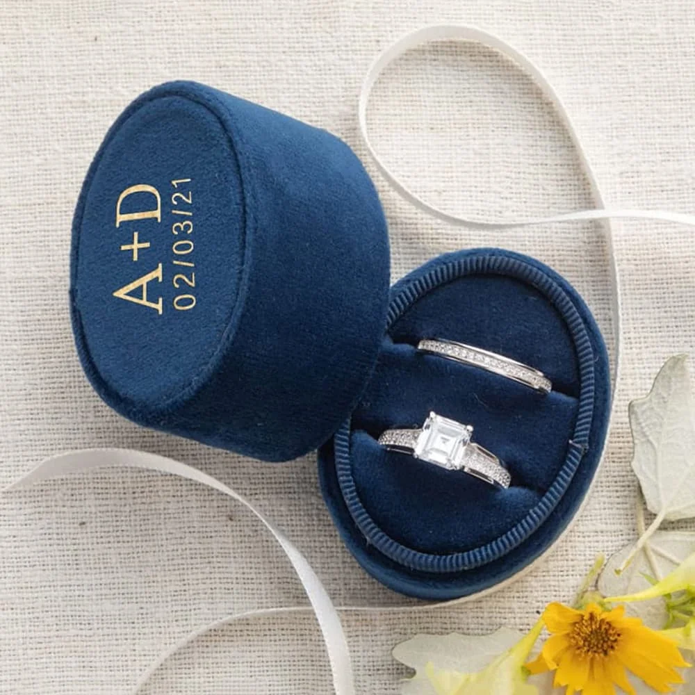 Personalized Oval Velvet Ring Box Custom Monogram Double Slot Ring Storage Box 7 Colors Engagement Wedding Decoration Handmade