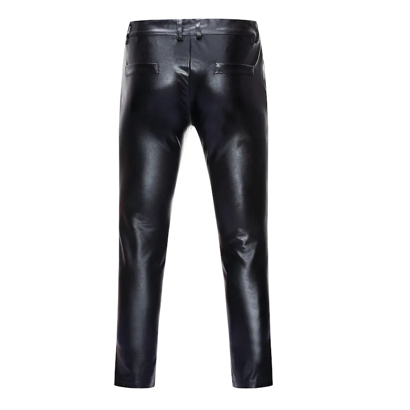 Motorrad PU Leder Hosen Männer Marke Dünne Shiny Gold Beschichteten Metallischen Hosen Hosen Nachtclub Bühne Hosen für Sänger