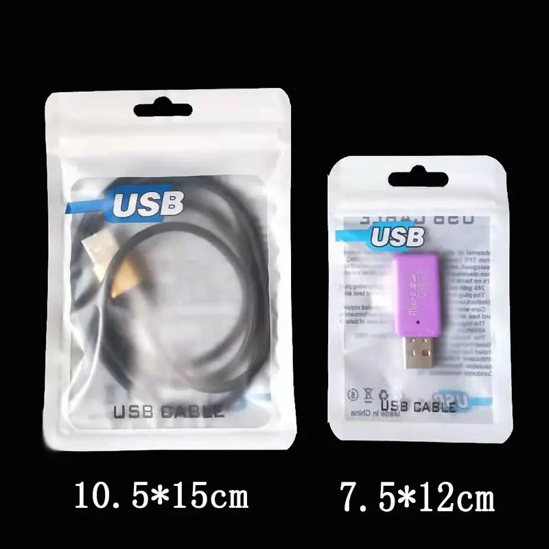 

2000pcs/lot Zipper Plastic Retail bag Package hang hole Poly packaging for USB cable poly opp packing bag