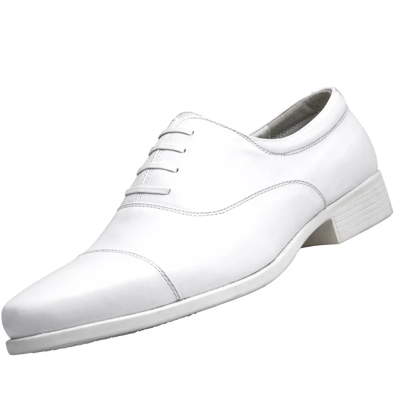 Zapatos Oxford blancos para hombre, calzado Formal con cordones y punta redonda, de cuero, para oficina y boda