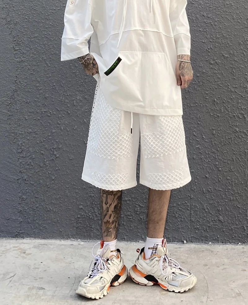 

Fashion brand summer mesh stitching shorts men's street hiphop drawstring casual Capris