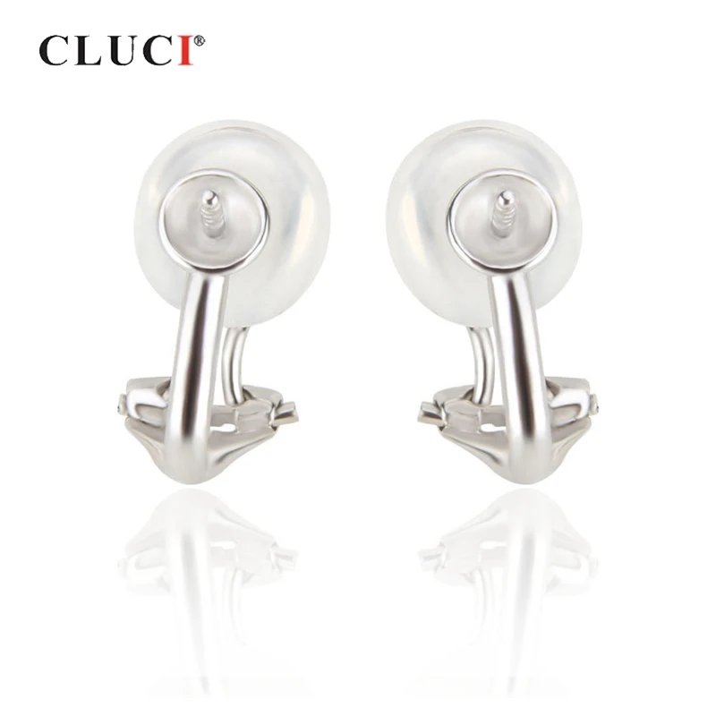 

CLUCI Luxury 925 Sterling Silver Clip Earrings settings for Women Pearl Earrings Mounting Silver 925 Earrings Fittings SE114SB