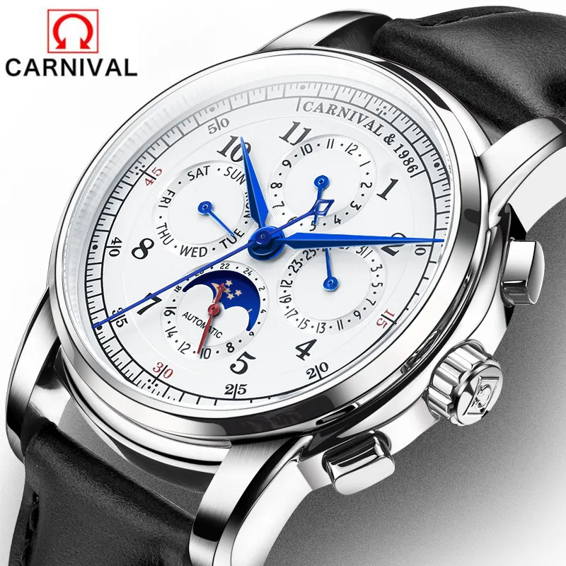 Carnival Brand Military Watch Fashion Luxury Waterproof Moon Phase Automatic Mechanical Watches For Men Clock Relogio Masculino