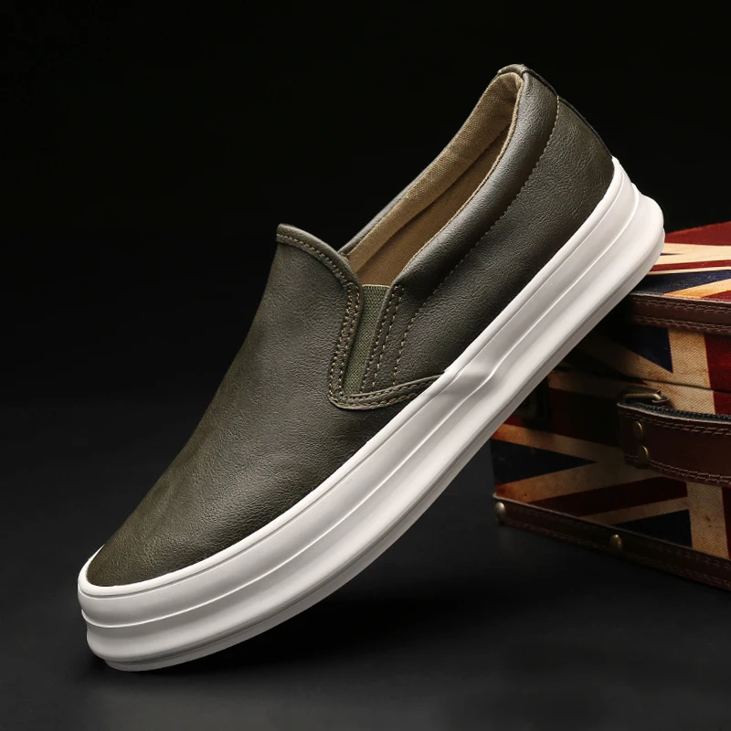 Men Casual Shoes Fashion Leather Men Loafers Moccasins Slip On Men\'s Flats Loafers Thick bottom Shoes A21-101