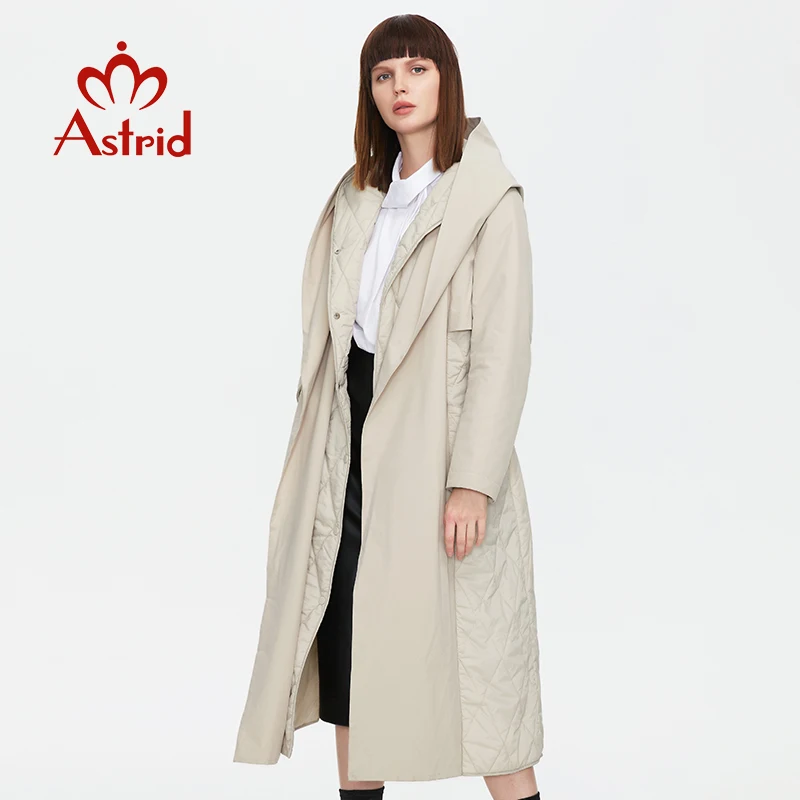 Astrid 2022 Women\'s autumn winter jacket female parkas warm Long Overcoat Belted padded coats Hooded parkas woman Outerwear