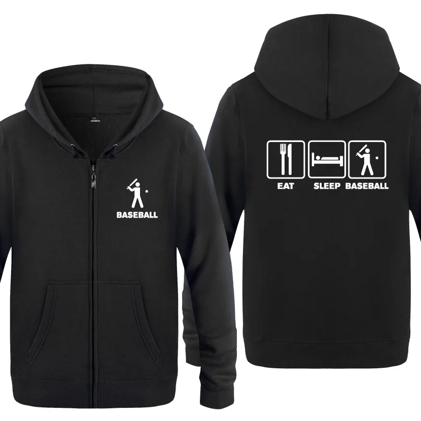 Eat Sleep Baseball Novelty Funny Hoodies Men Fleece Long Sleeve Hooded Zipper Jacket Sweatshirt Winter Sport Fitness Man Hoodie