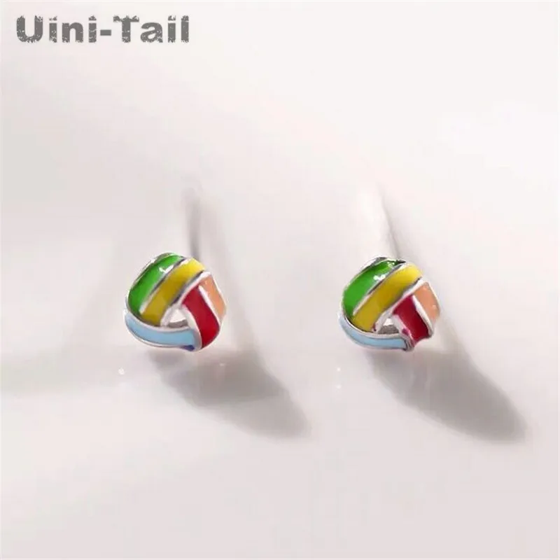 Uini-Tail hot new 925 Tibetan silver creative rainbow candy color triangle earrings fashion tide flow cute high quality jewelry