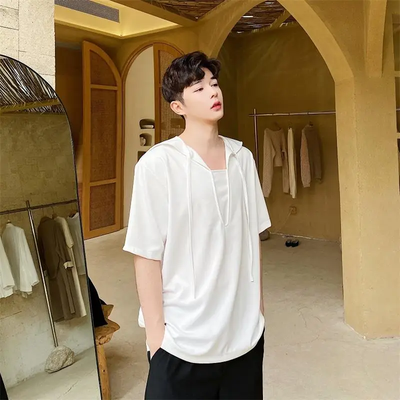 

Men's T-shirt Summer Short sleeved Sailor Collar T-shirt men's casual fashion large size black and white T-shirt trend