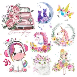 Prajna-perforios termoadhesivos con apliques de unicornio para pegatinas de ropa, transferencia térmica de calor de animales de dibujos animados para niños, estampado de ropa