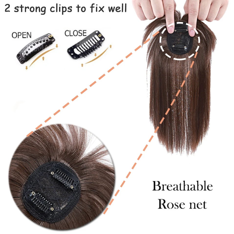 HAIRRO Frauen Clip In Haar Extensions 2 Clips In Topper Natürliche Gerade Schwarz Braun Synthetische Haar Mit Pony Gefälschte Haarteil