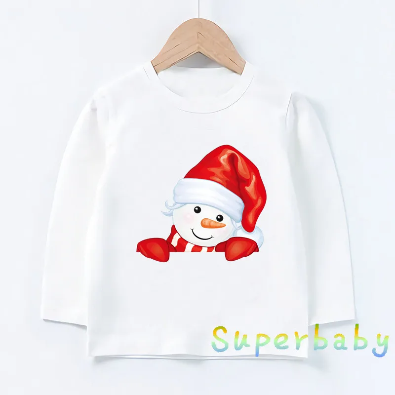 

Cute Snowman Santa Merry Christmas Cartoon Print Kids Funny T-Shirts Girls Clothes Baby Boys Long Sleeve T shirt Children Tops