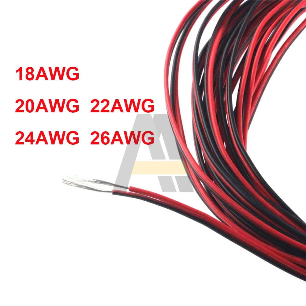 10 Meters 18/20/22/24/26 AWG Electrical Wire Tinned Copper Insulated PVC Extension LED Strip Cable 12V Red Black