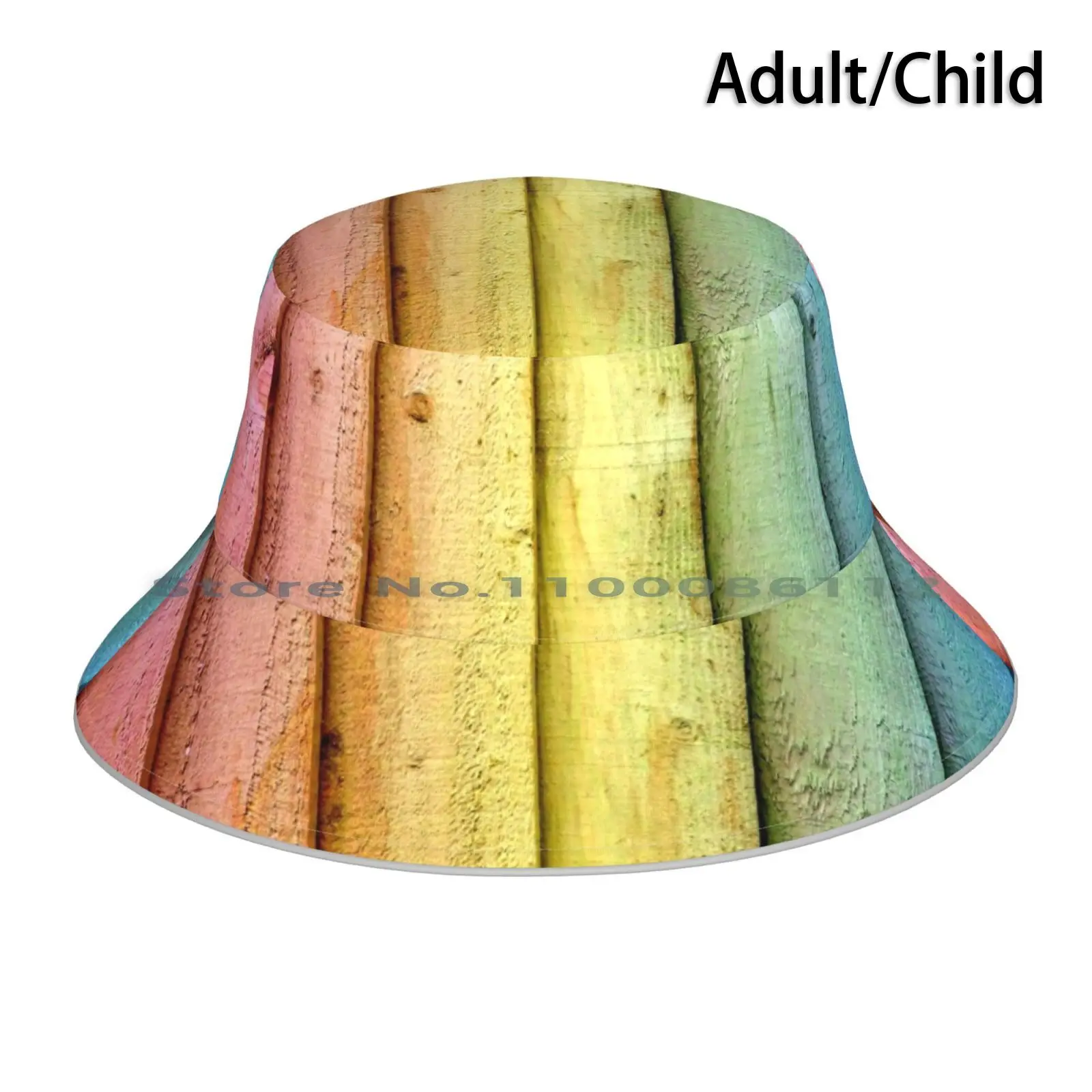 Rainbow Coloured Wooden Panels Bucket Hat Sun Cap Rainbow Coloured Colored Wooden Panels Grain Patterned Textured Panelled