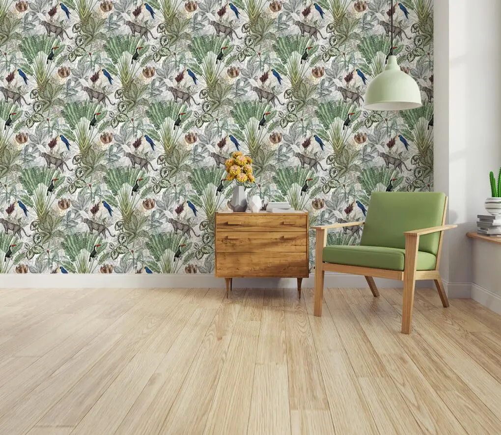 

custom Vintage plantain plant animal leopard wallpapers for living room decoration home improvement 3D wall papers home decor