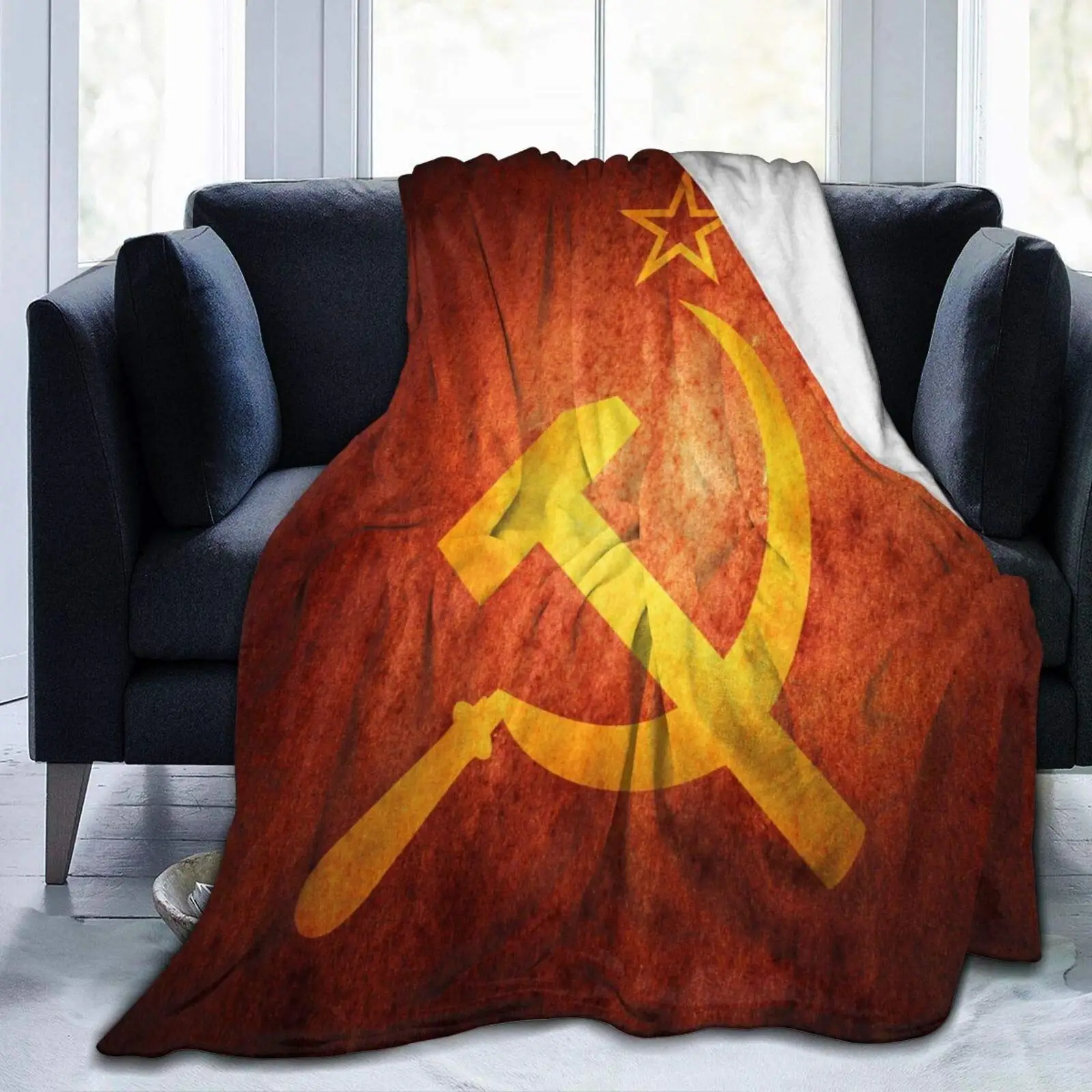 Flannel Fleece Bed Blankets Lightweight Cozy Throw Blanket for Couch Sofa Adults Kids Yellow Russian Soviet Communistic