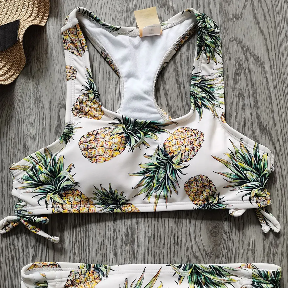 Pineapple Girl Swimsuit Kids Two Piece Racerback Children's Swimwear 6-16 Years Teenage Girl Bikini Set Padded Girl Bathing Suit