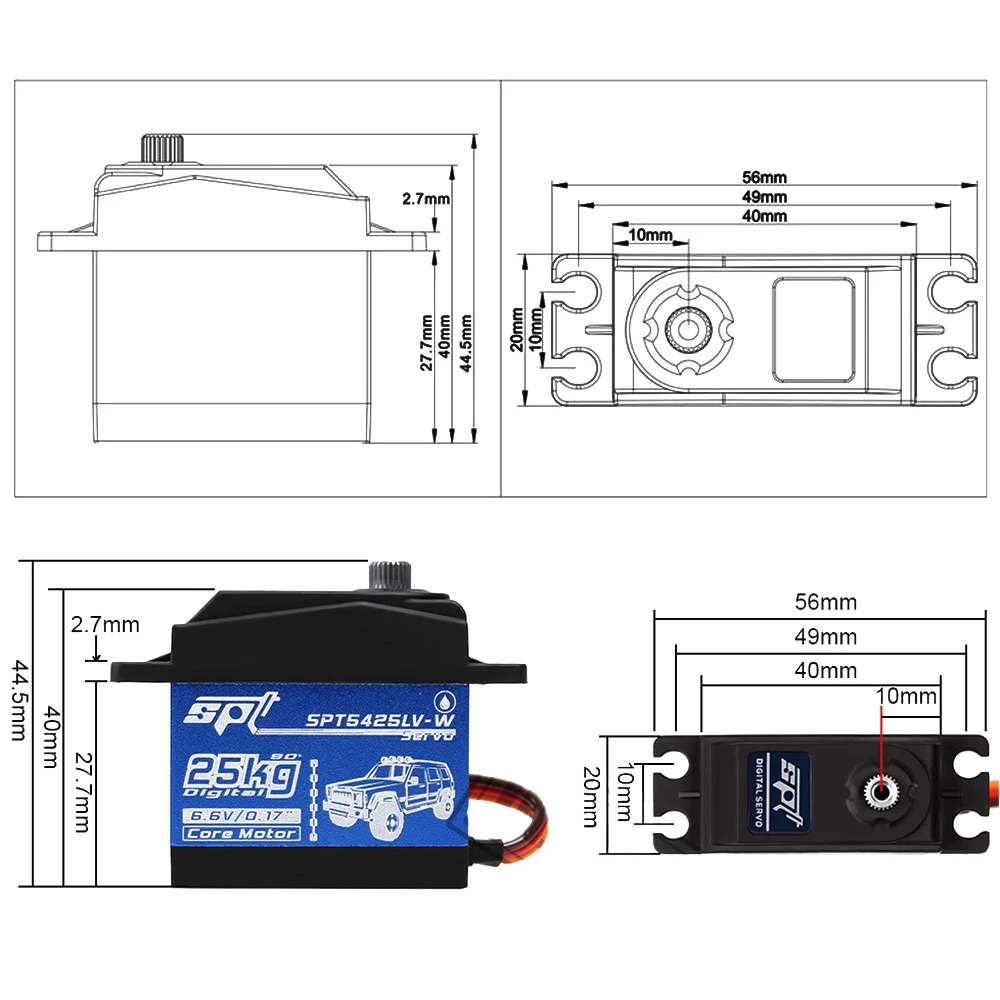 กันน้ำ SPT5425 25กก.4.8-6.0V เกียร์โลหะดิจิตอล Servo JR ปลั๊กสำหรับ1/10 RC รถ Crawler SCX10 TRX4รถบรรทุกหุ่นยนต์