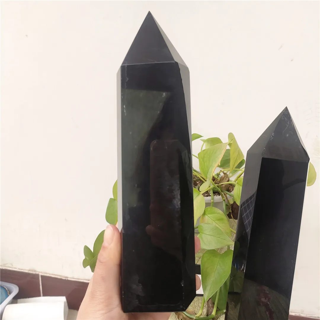 1pcs 1.2-1.4kgs 20-25cm Natural Large Black Obsidian Tower Chakra Healing Gemstone Obelisk Home Decor