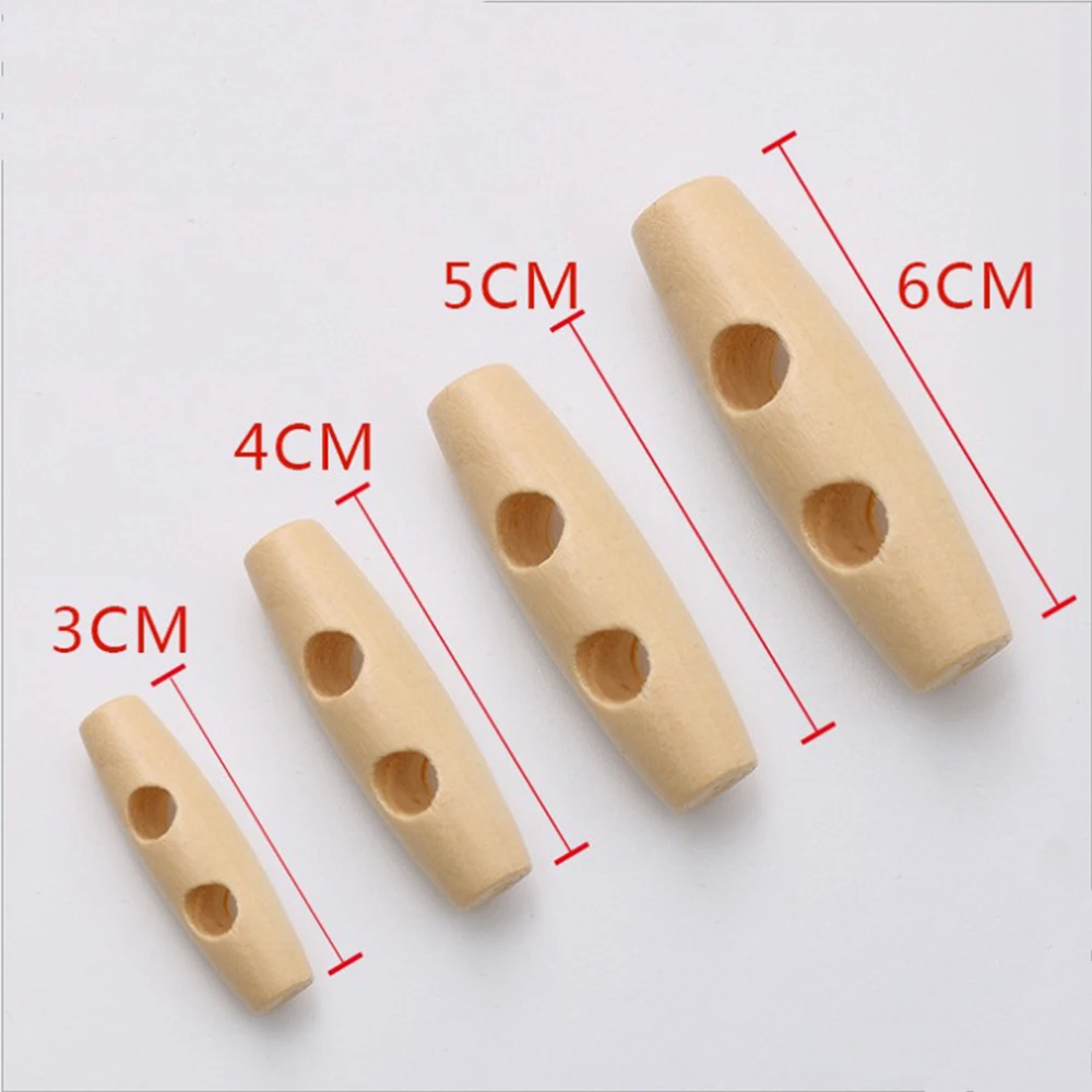 10pcs Horn Toggle Buttons Natural Wooden Button with 2 Holes Sewing Supply for Craft DIY Clothing Accessories Beige  3/4/5/6 cm