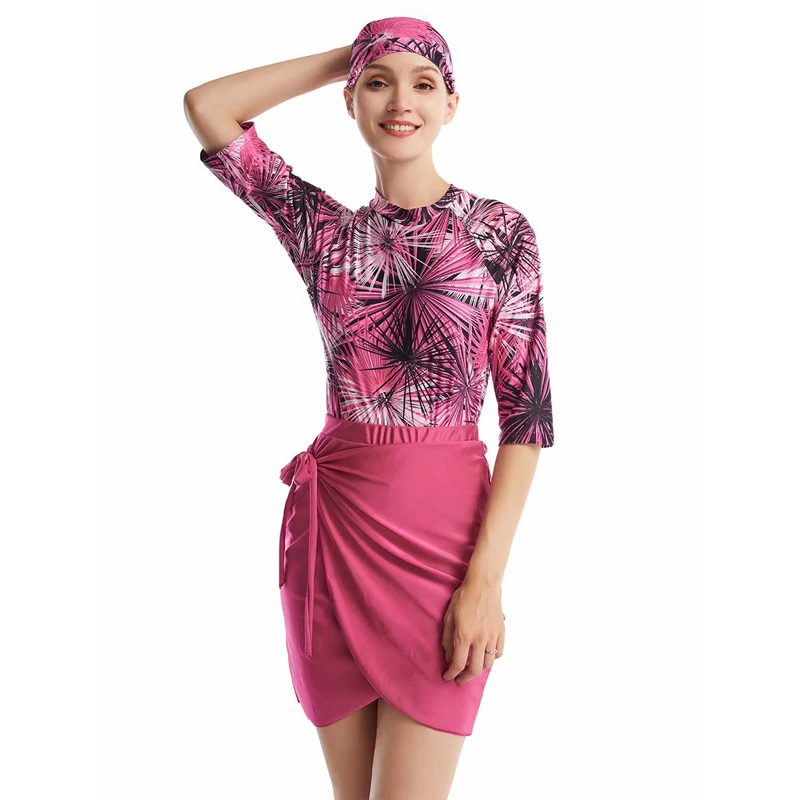 Plus Größe Muslimischen Badeanzug Frauen Zurück Zipper Modest Bademode Rock Islamischen Schwimmen Anzug Hijab Femme Musulman Drei Stücke