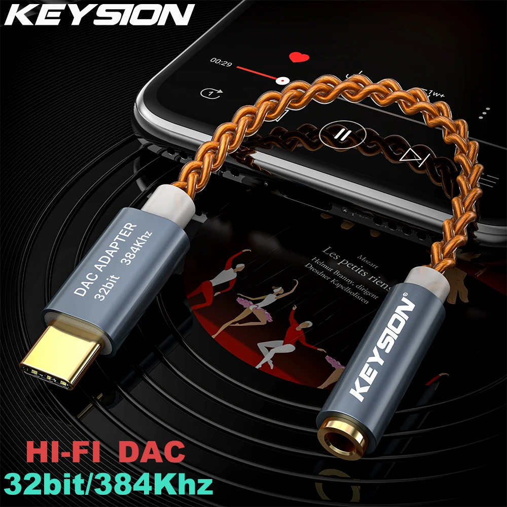 Keysion Hifi Dac Oortelefoon Versterker Usb Type C Naar 3.5Mm Headphone Jack Audio Adapter 32bit 384Khz Digitale Decoder aux Converter