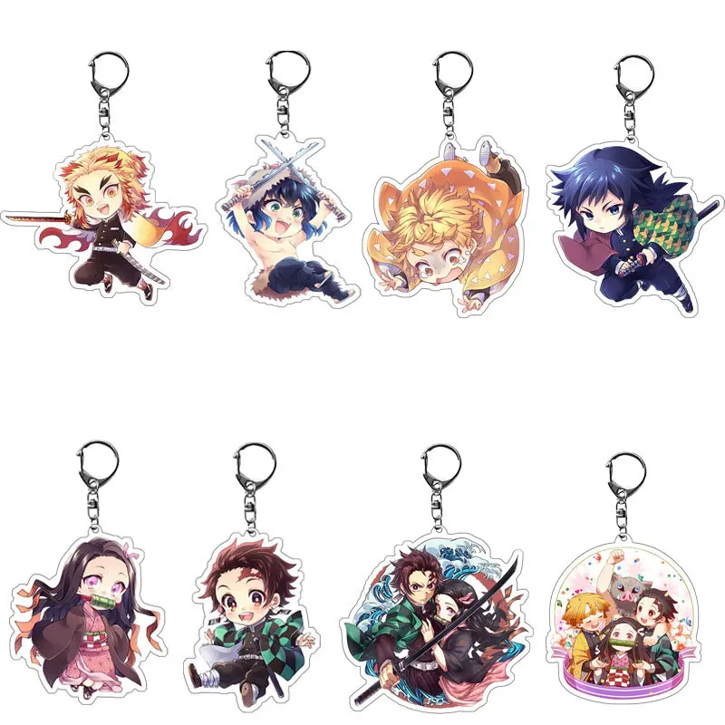 Anime Demon Slayer Kimetsu No Yaiba Keychain Ring Cartoon Kamado Tanjirou Kamado-Nezuko Tomioka Giyuu Action Figure Model Gift