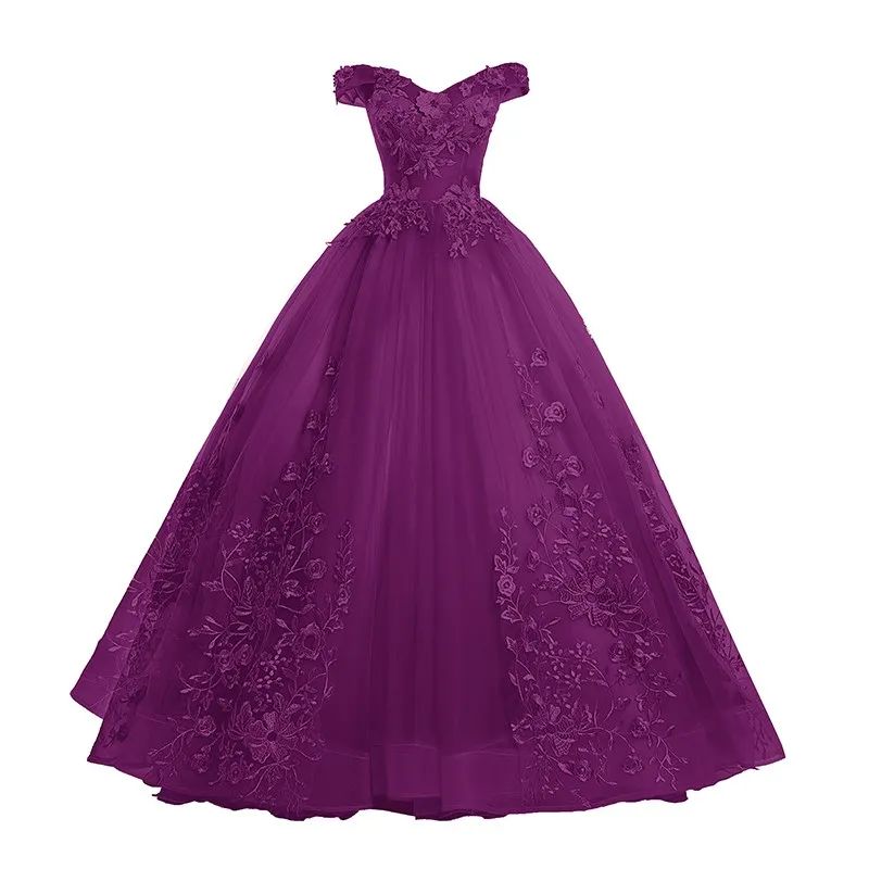 Lila Quinceanera Kleider Party Prom Weg Von Der Schulter Ballkleid Spitze Stickerei Vintage Quinceanera Kleid Plus Szie