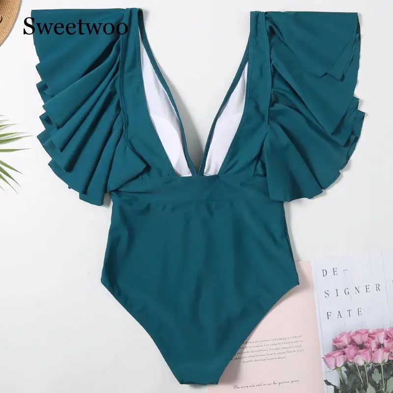 สีเขียวเซ็กซี่บิกินี่2020 Mujer ชุดว่ายน้ำ Biquinis Feminino Bathers Ruffles ชุดว่ายน้ำ Push Up ชุดว่ายน้ำชายหาดหญิงสวมใส่