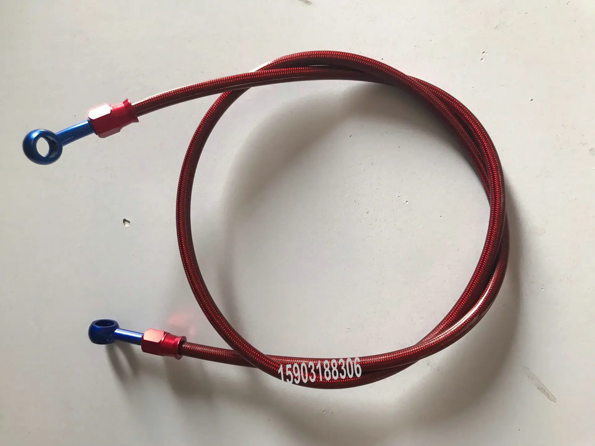 AN3 Motorcycle Braided Oil Brake Hose with Straight 28Degree Red Blue Aluminium Banjo Brake Crimp Fittings